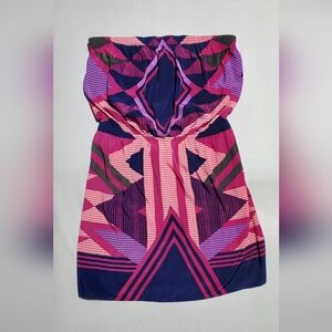 Express Large Strapless Dress Geometric Pink Purple